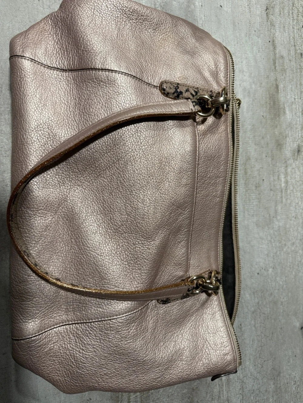 Coach Metallic Rose Leather Shoulder Tote